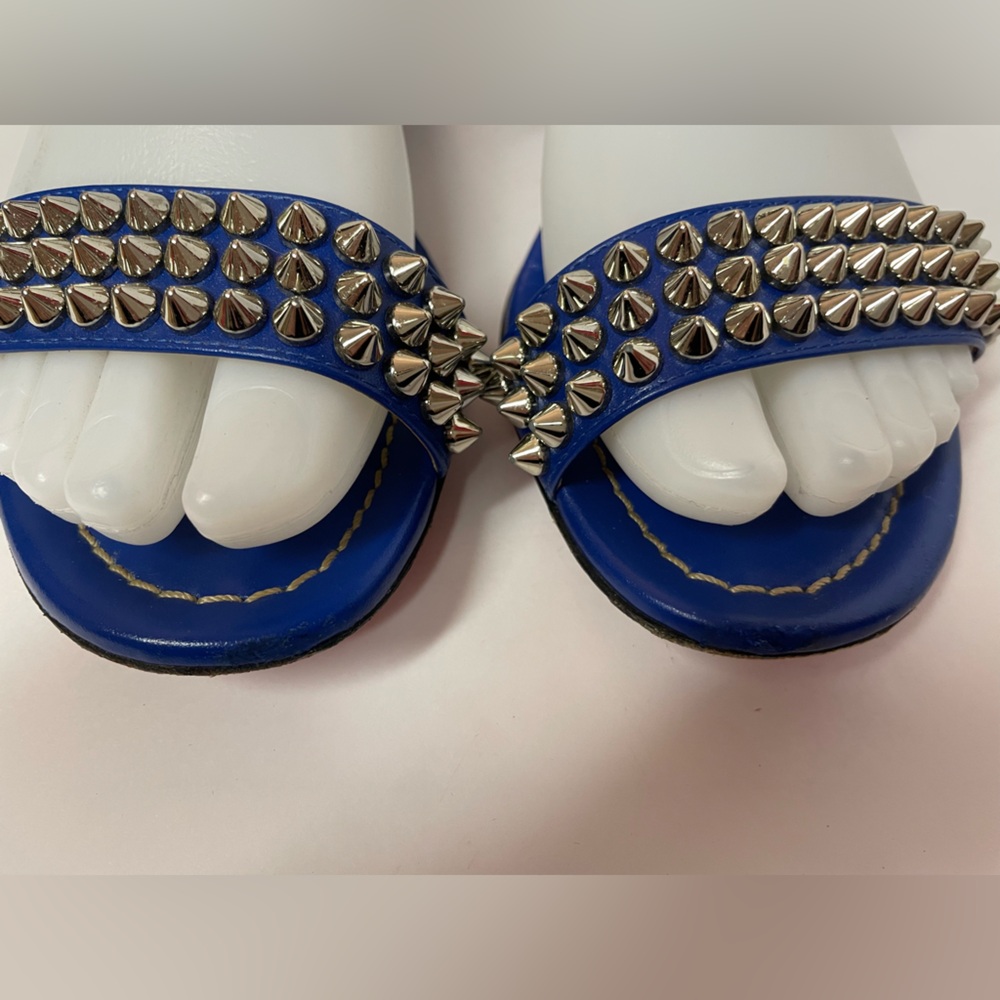 Christian Louboutin Blue Studded Leather Sandals - Picture 6 of 15